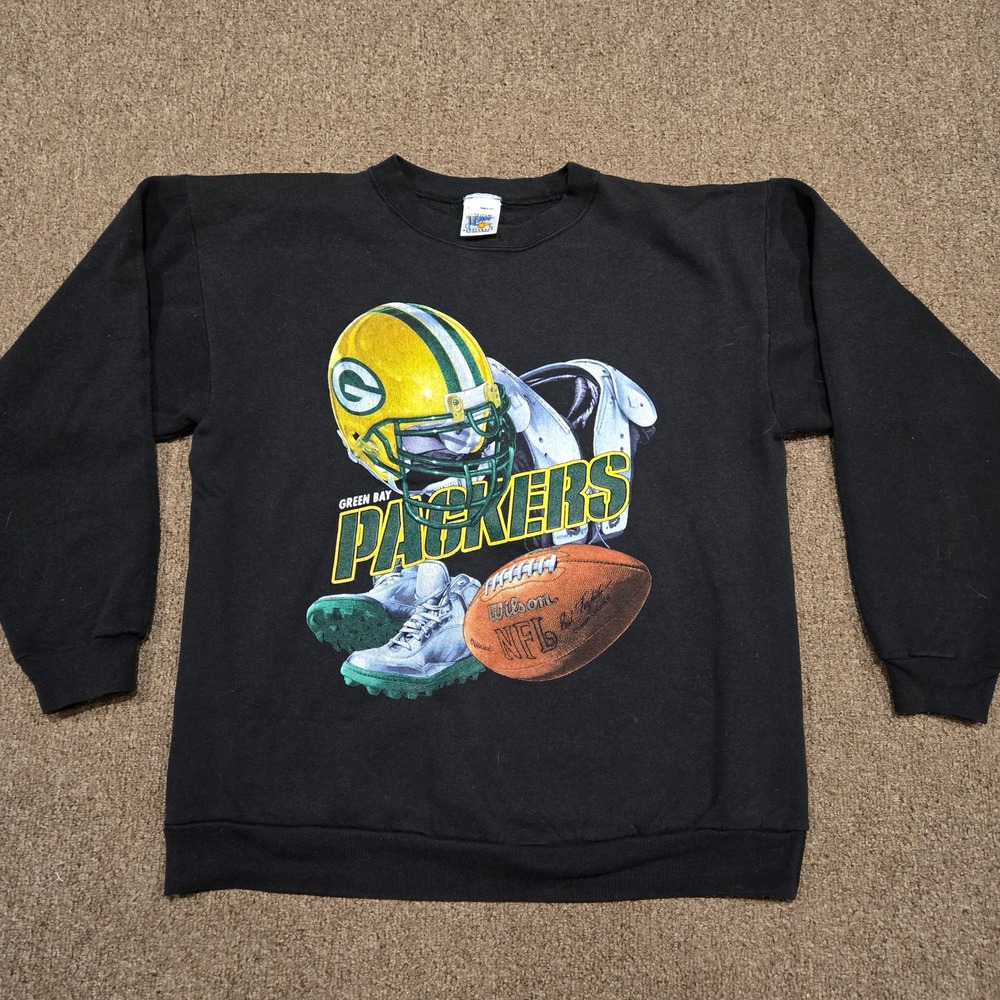 Vintage Green Bay Packers‎ Sweatshirt Mens Large Black Official Fan Made in USA